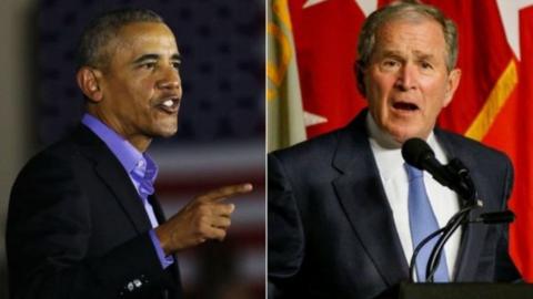 Barack Obama and George W. Bush