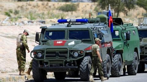 Russian military vehicles in eastern Ghouta, Damascus