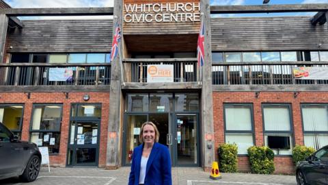 Helen Morgan outside Whitchurch Civic Centre