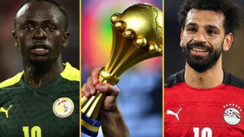 Sadio Mane, Mohamed Salah and the Nations Cup trophy