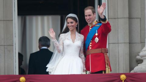 Duchess of Cambridge and Prince William, Duke of Cambridge on the balcony at Buckingham Palace.