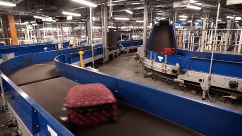 Luggage on a conveyor