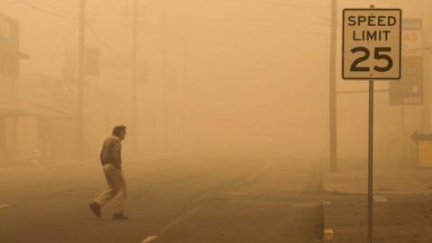 Man walks through town in Oregon