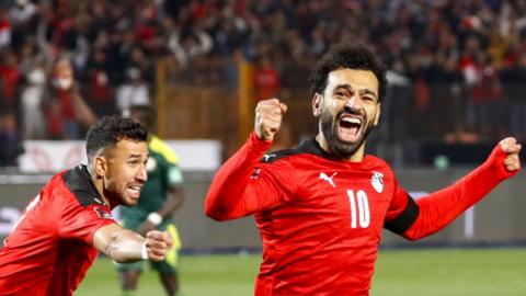 Mohamed Salah celebrating an Egyptian goal