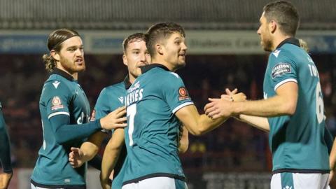 Jordan Davies celebrates his goal