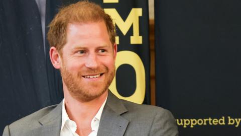 Prince Harry, Duke of Sussex, Patron of the Invictus Games Foundation onstage during The Invictus Games Foundation Conversation titled "Realising a Global Community" at the Honourable Artillery Company on 7 May 2024 in London, England.