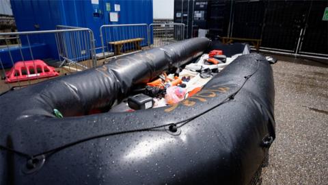 An English Channel dinghy recovered by Border Force