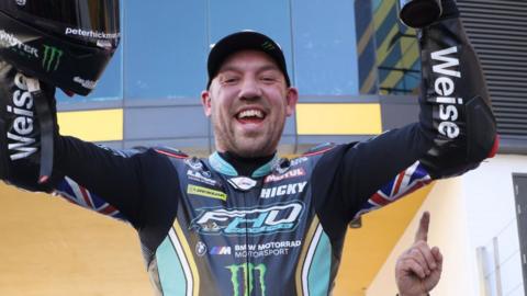 Peter Hickman celebrates his Macau race win