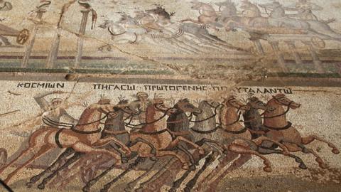 Roman mosaic showing chariot race, found at Akaki, Cyprus