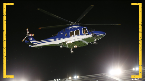 Vichai Srivaddhanaprabha's helicopter taking off from the King Power Stadium