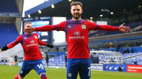 Adam Armstrong celebrates for Blackburn