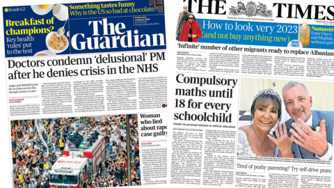 Front pages of the Guardian and the Times