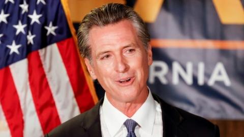 California Governor Gavin Newsom speaks after the polls close on the recall election, at the California Democratic Party headquarters in Sacramento, California, on 14 September, 2021