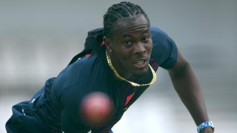 England fast bowler Jofra Archer bowls during a net session