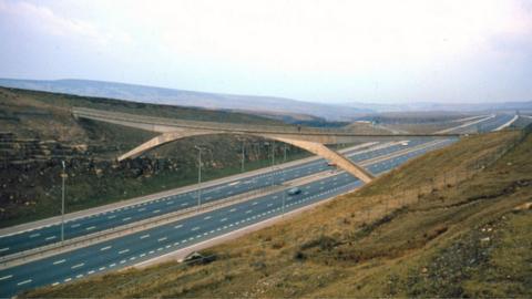 Pennine Way footbridge over the M62 in 1976