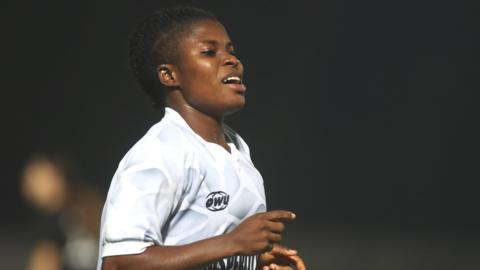 Mercy Itimi celebrates a goal for Bayelsa Queens