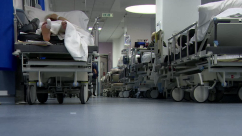 Patients waiting on trolleys in the emergency department of the Royal Victoria Hospital in Belfast