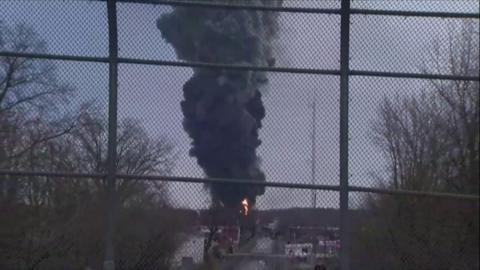 Smoke billowing from derailed train in Ohio