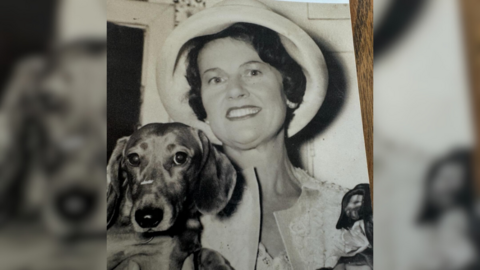 Muriel McKay with her dachshunds