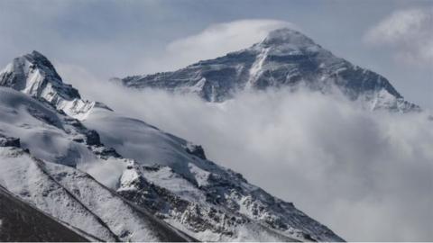 A general view of Mount Everest as seen from the base camp on the Chinese side on May 11, 2020