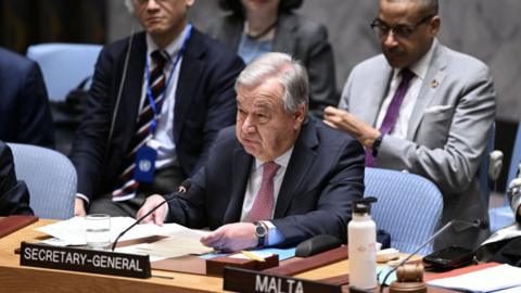 United Nations Secretary-General Antonio Guterres speaks during United Nations Security Council meeting