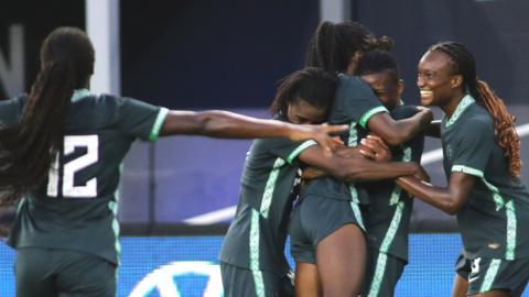 Nigeria players celebrate a goal