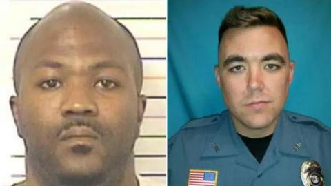James Waters, left, shot and killed Officer Ryan Morton, right