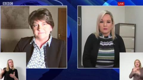 Arlene Foster and Michelle O'Neill remote briefing