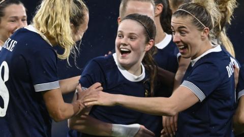 Scotland celebrate Emma Watson's goal