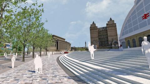 Images showing a new square outside Lime Street station.