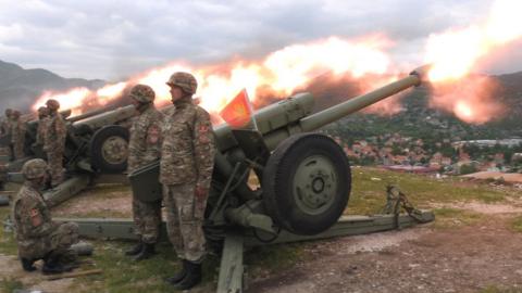 Montenegrin artillery salute on eve of Independence Day, 20 May 2010, in Cetinje