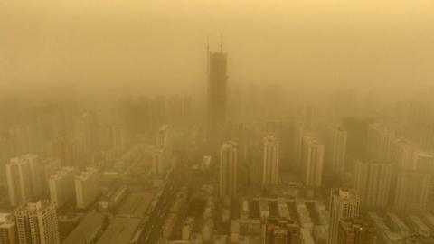 Yellow haze over city