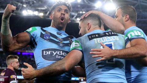 New South Wales celebrate a James Tedesco try