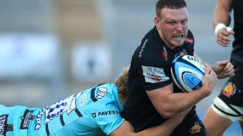 Exeter's Sam Simmonds in action against Gloucester