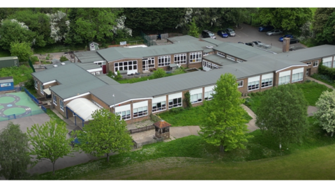 An aerial photo of Holy Cross School