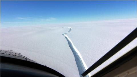 A big iceberg breaks away from the Antarctic, close to Britain's Halley research station.