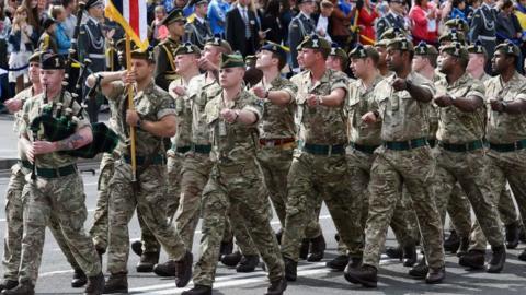 British soldiers on a march during a military parade