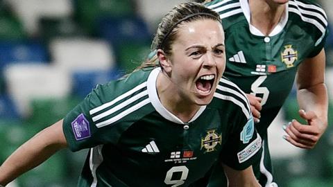 Simone Magill of Northern Ireland celebrates scoring against Montenegro