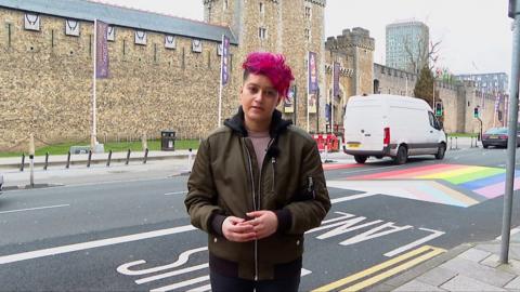 Miriam Barker standing on Castle Street in Cardiff