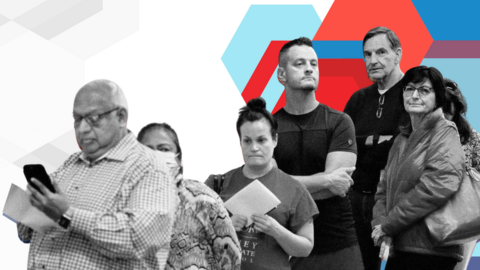 Voters queuing - BBC design image
