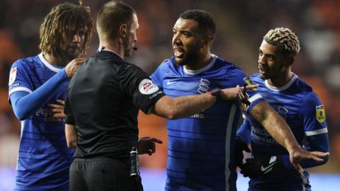 Troy Deeney protests after Birmingham have a goal disallowed