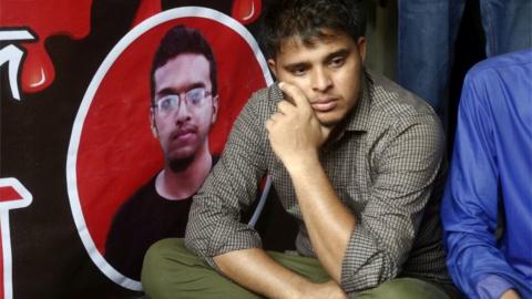 A Dhaka University student takes part in a protest after a fellow student was found dead, at Dhaka University campus in Dhaka, Bangladesh, 07 October 2019