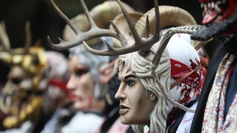 Indigenous people participate in different costumes during the International Day of Indigenous Peoples in Mexico City, Mexico, 09 August 2022.