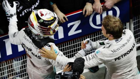 Mercedes F1 drivers Lewis Hamilton and Nico Rosberg