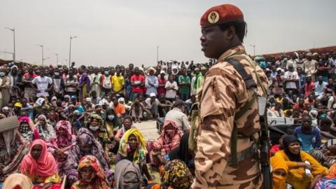 People attend the state funeral of late Chadian President Idriss Deby