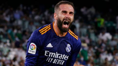 Dani Carvajal celebrates scoring for Real Madrid against Real Betis