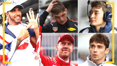 Lewis Hamilton, Max Verstappen, George Russell, Sebastian Vettel and Charles Leclerc