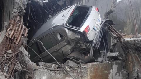 Davide Capello's car in the rubble of the Morandi Bridge