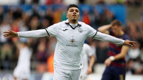 Joel Piroe of Swansea City celebrates