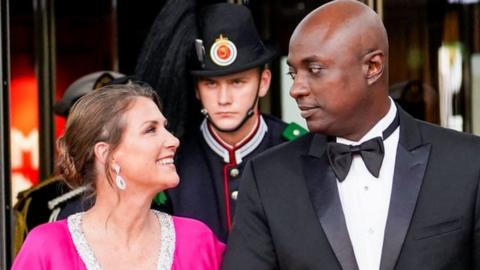 Princess Märtha Louise of Norway and her fiancé, self-professed shaman Durek Verrett, arrive at a celebration in Oslo